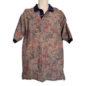 Pendleton Men's Large Cotton Polo Shirt Navy Print Short Sleeve NWT